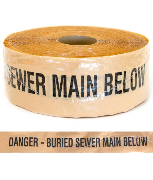 Wavelay Detectatape "Danger Buried Sewer Main Below" c/w s/steel tracer wire 100mmx250m